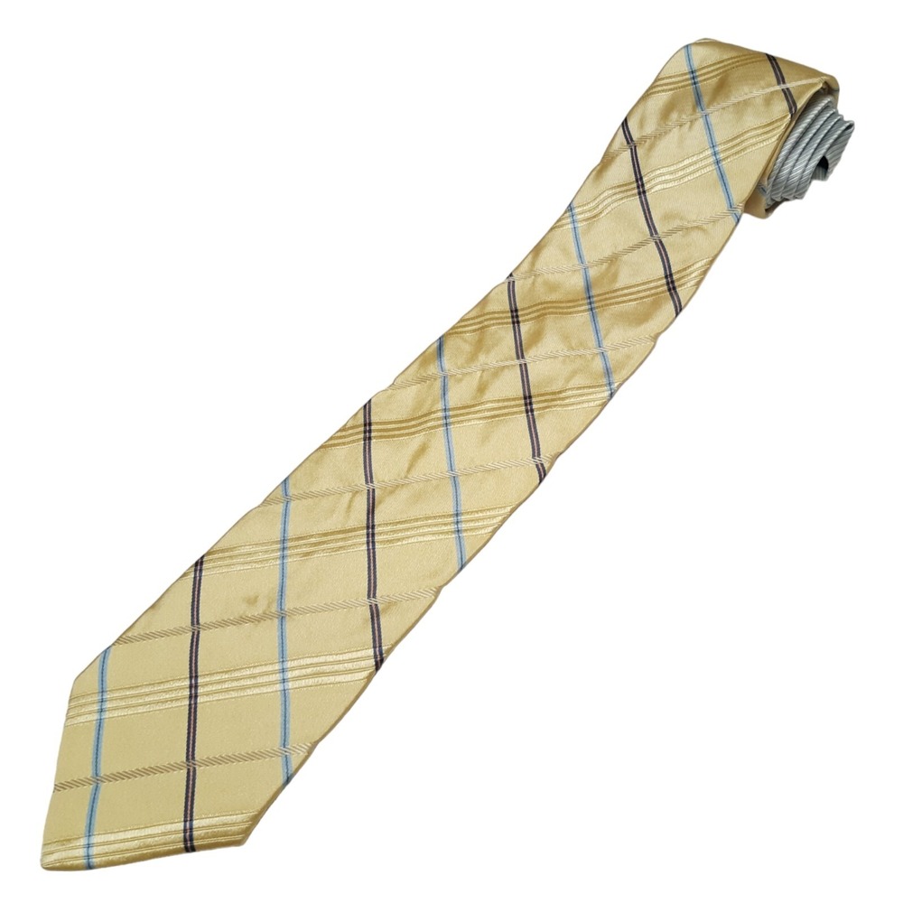 Tommy Hilfiger Necktie Mens OS Yellow Plaid Silk Preppy Business Vintage‎ NWT